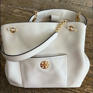 Tory Burch, premium leather handbag. Cream/ off white. Beautiful.